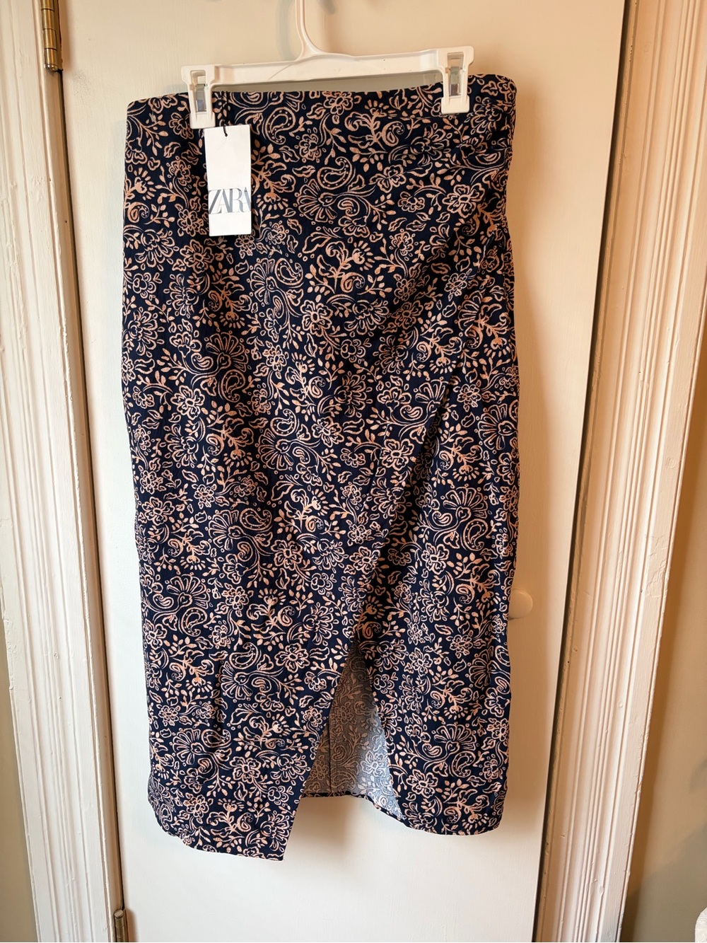 Zara Navy Pencil Skirt with Floral Print
